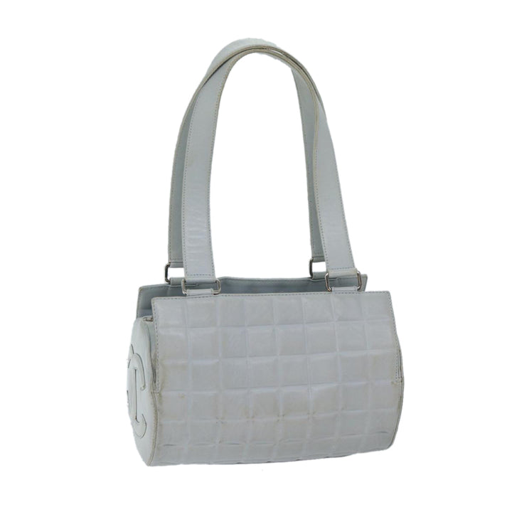 Chanel COCO Mark Choco Bar Shoulder Bag Lamb Skin Blue CC Auth bs13362
