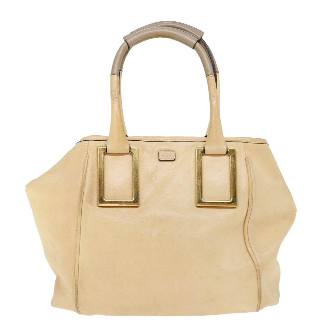 Chloe Etel Hand Bag Leather Beige bs13382