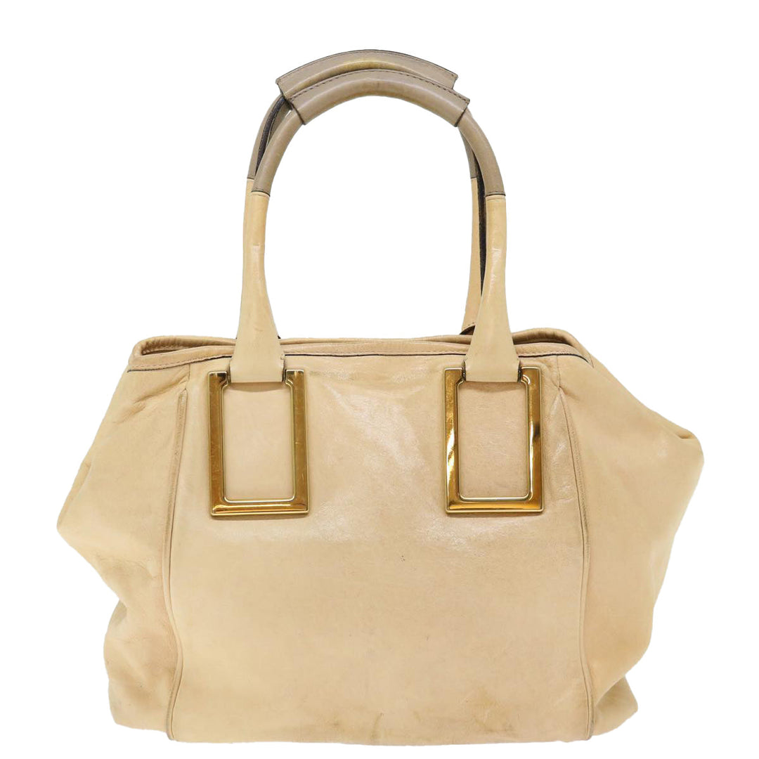 Chloe Etel Hand Bag Leather Beige bs13382