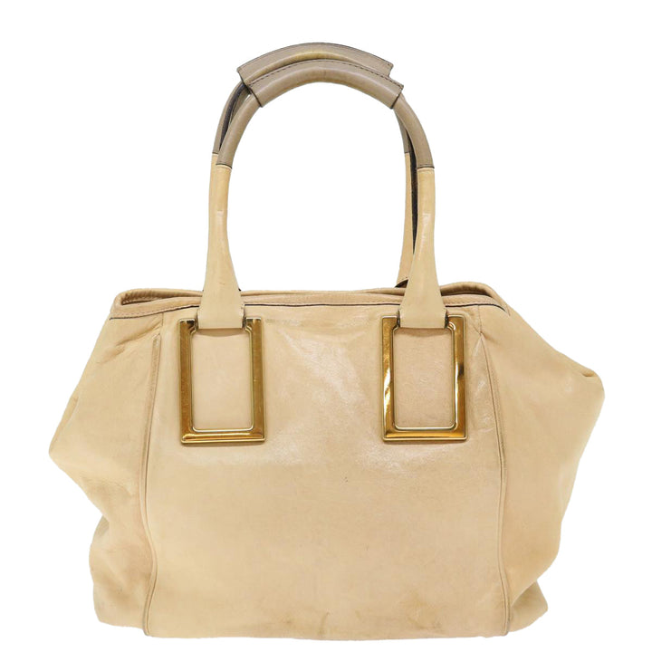 Chloe Etel Hand Bag Leather Beige bs13382