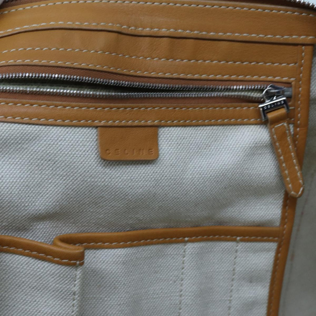 Celine C Macadam Canvas Boston Bag White Auth bs13387