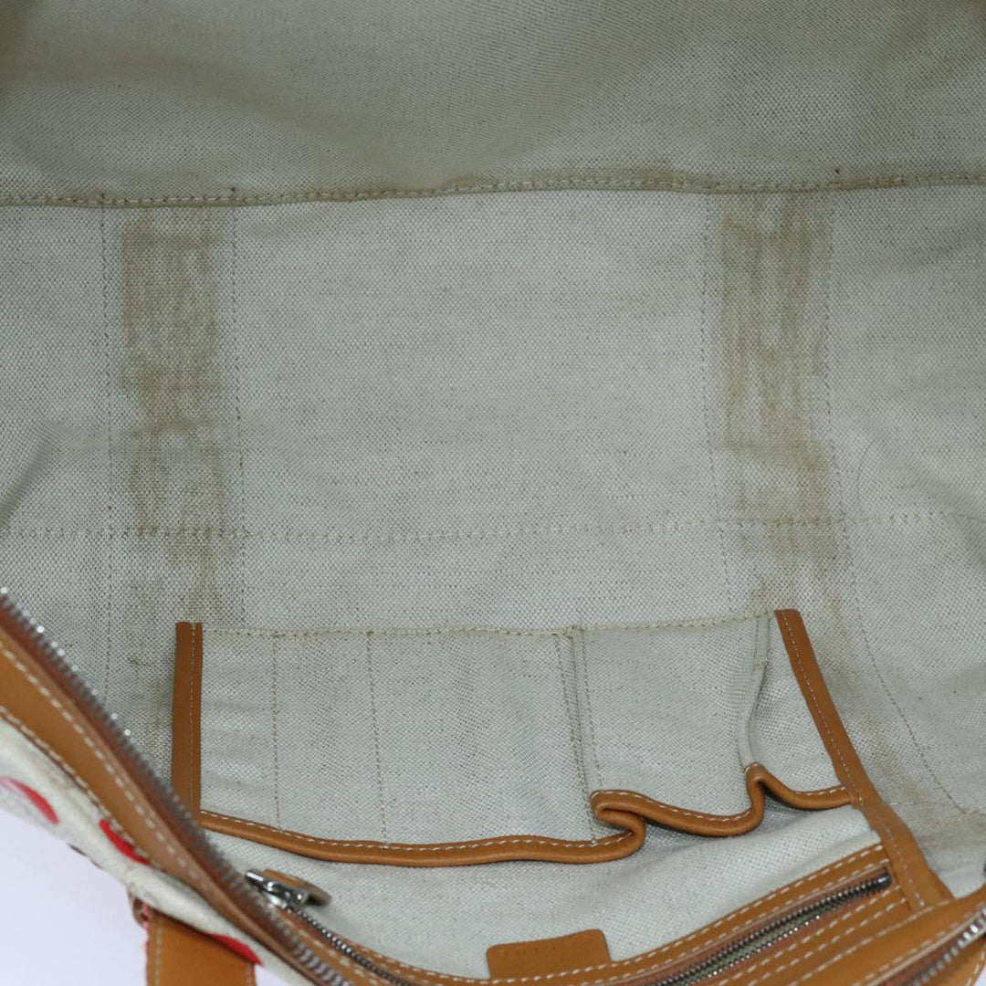 Celine C Macadam Canvas Boston Bag White Auth bs13387