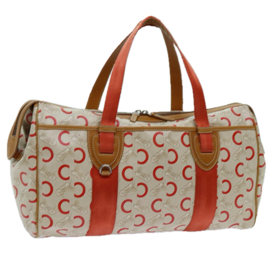 Celine C Macadam Canvas Boston Bag White Auth bs13387