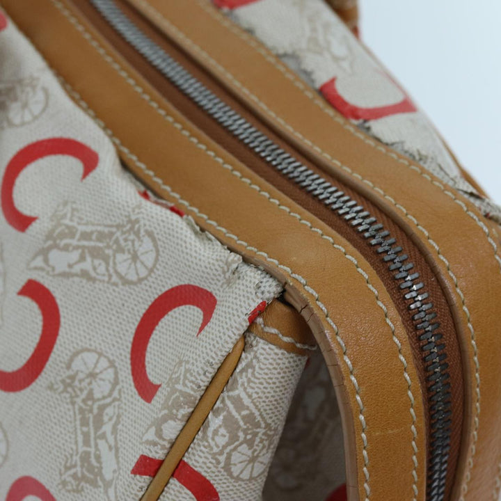 Celine C Macadam Canvas Boston Bag White Auth bs13387
