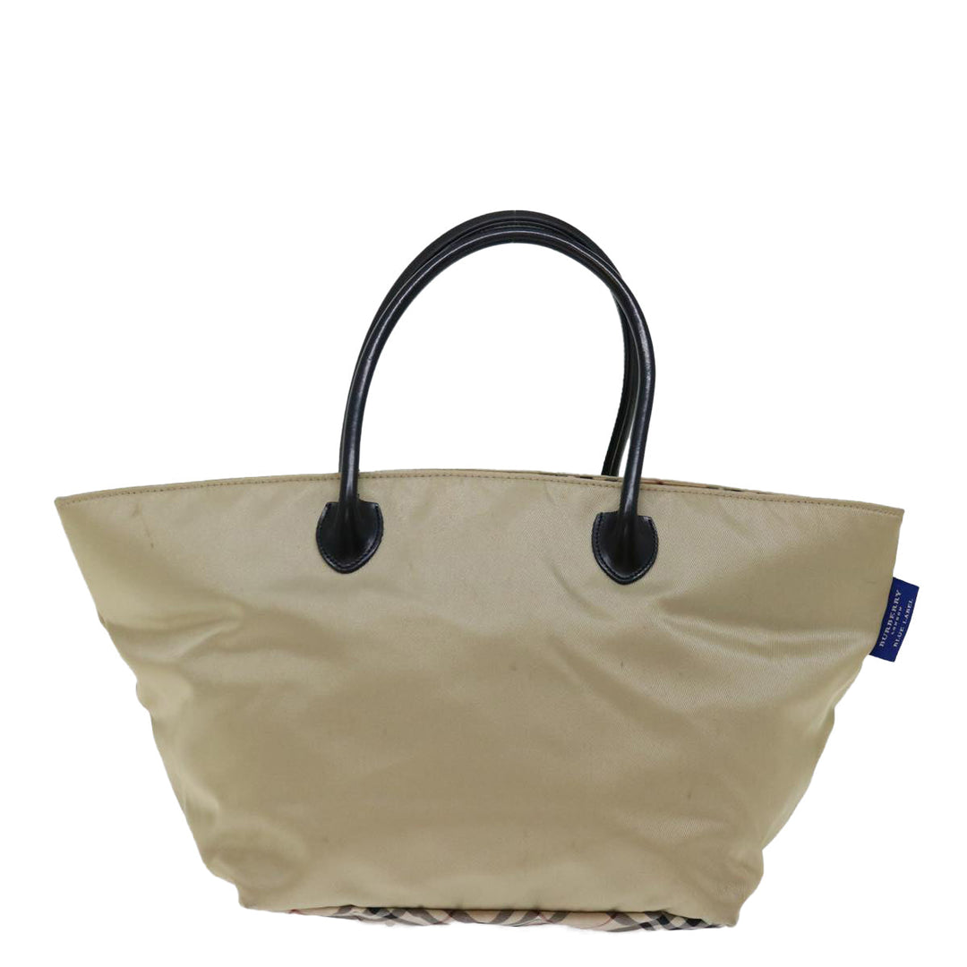 Burberry Nova Check Blue Label Hand Bag Nylon Beige Auth bs13393
