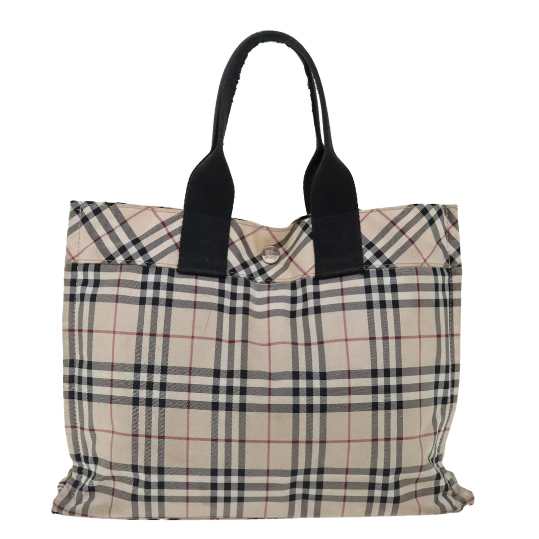Burberry Nova Check Blue Label Hand Bag Nylon Beige Auth bs13466