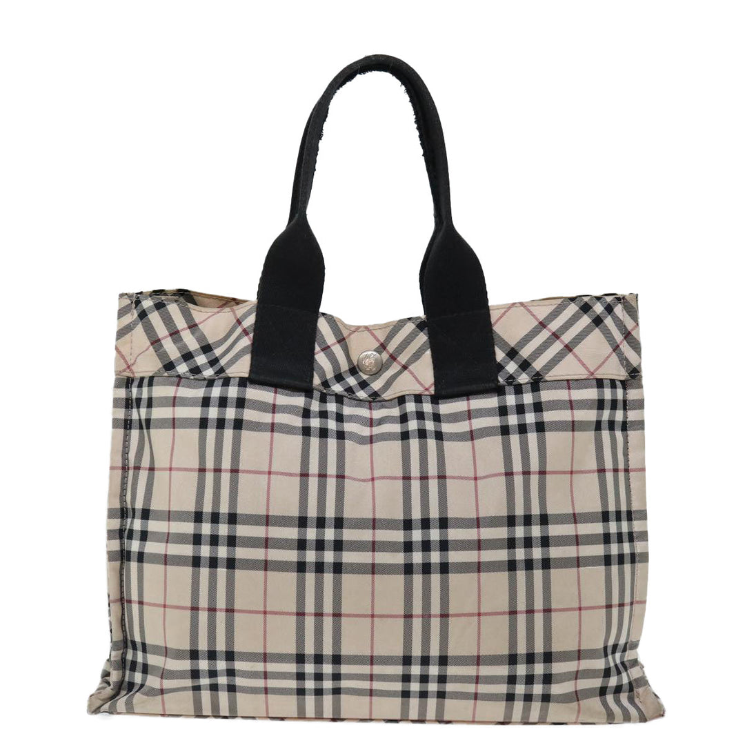Burberry Nova Check Blue Label Hand Bag Nylon Beige Auth bs13466