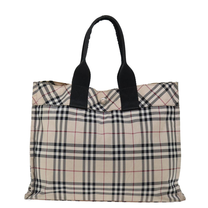 Burberry Nova Check Blue Label Hand Bag Nylon Beige Auth bs13466