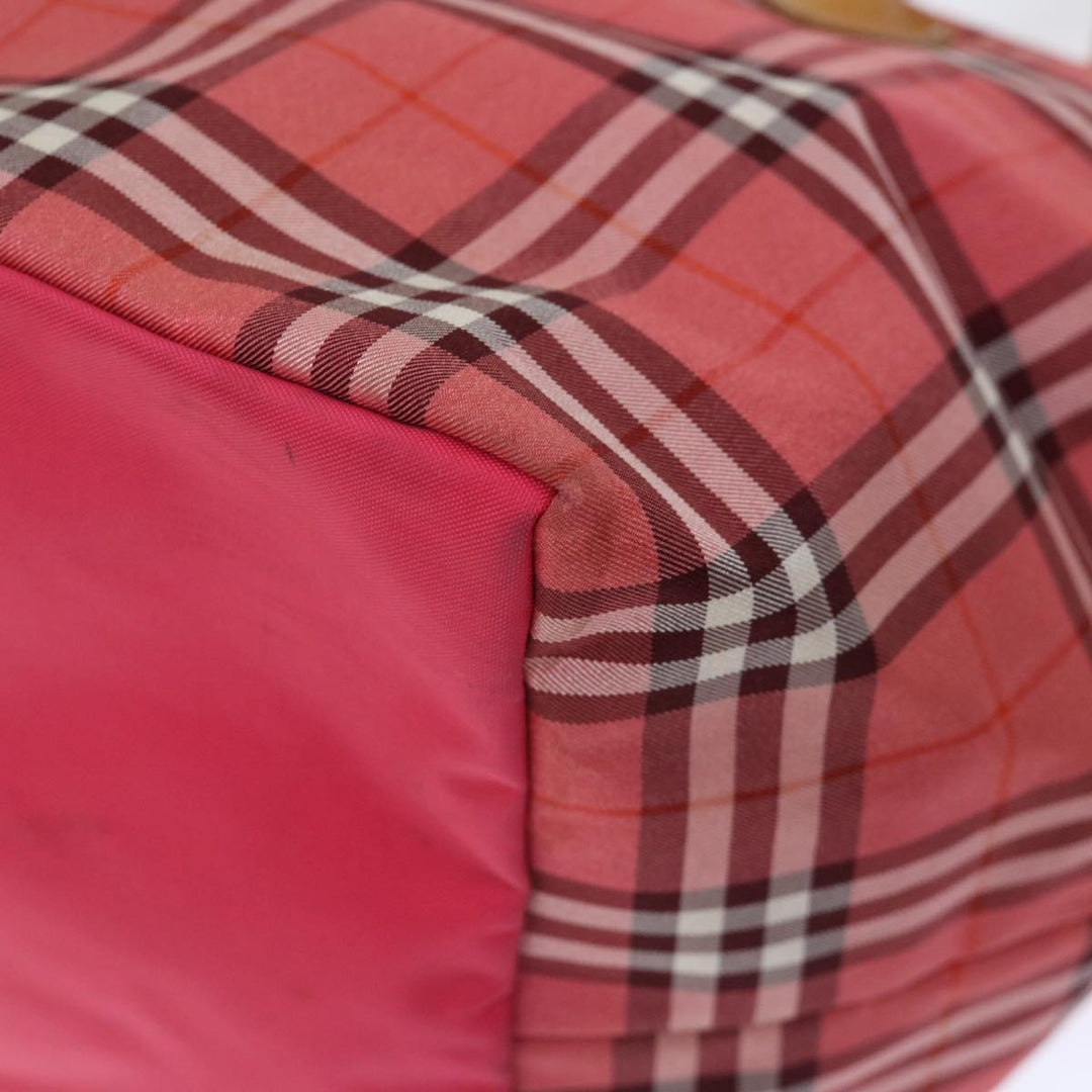 Burberry Nova Check Blue Label Hand Bag Nylon Pink Auth bs13467