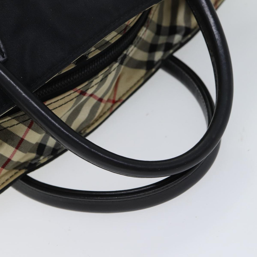 Burberry Nova Check Blue Label Hand Bag Nylon Black Beige Auth bs13576