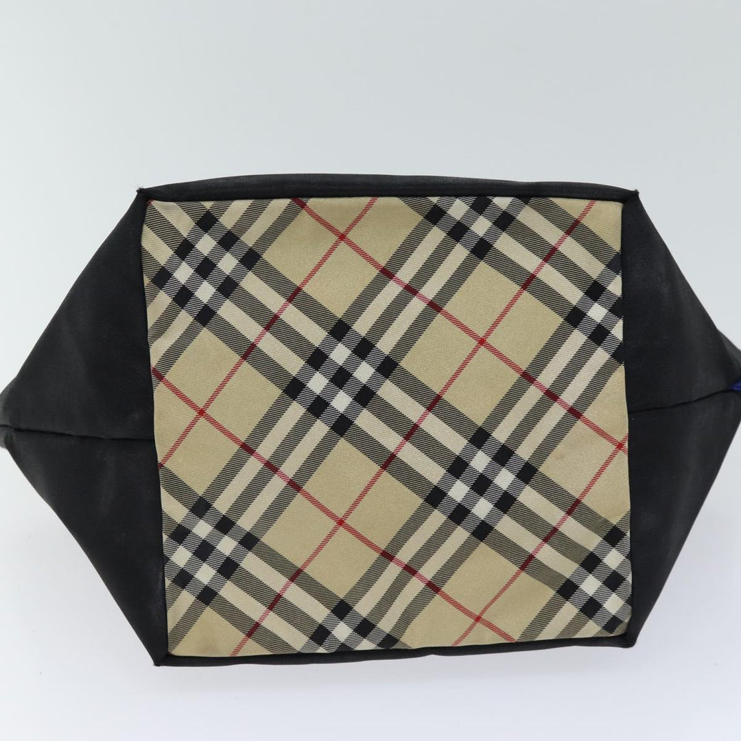 Burberry Nova Check Blue Label Hand Bag Nylon Black Beige Auth bs13576