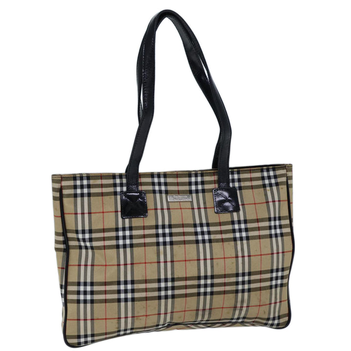 BurberrySs Nova Check Blue Label Tote Bag Nylon Beige Black Auth bs13687