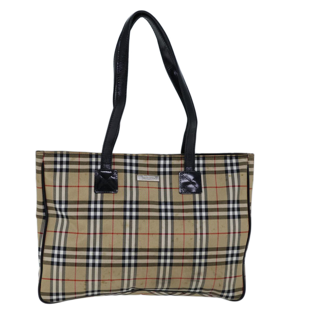 BurberrySs Nova Check Blue Label Tote Bag Nylon Beige Black Auth bs13687