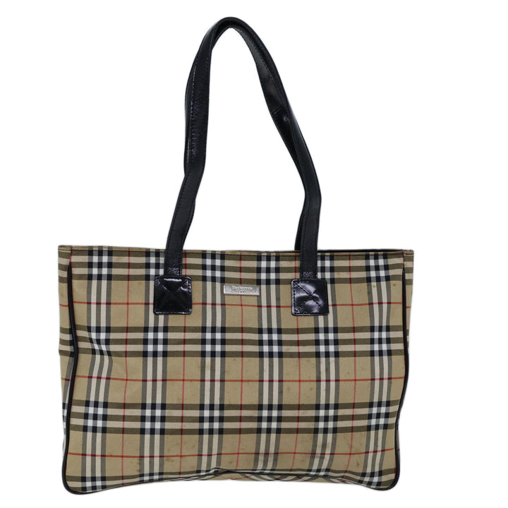 BurberrySs Nova Check Blue Label Tote Bag Nylon Beige Black Auth bs13687