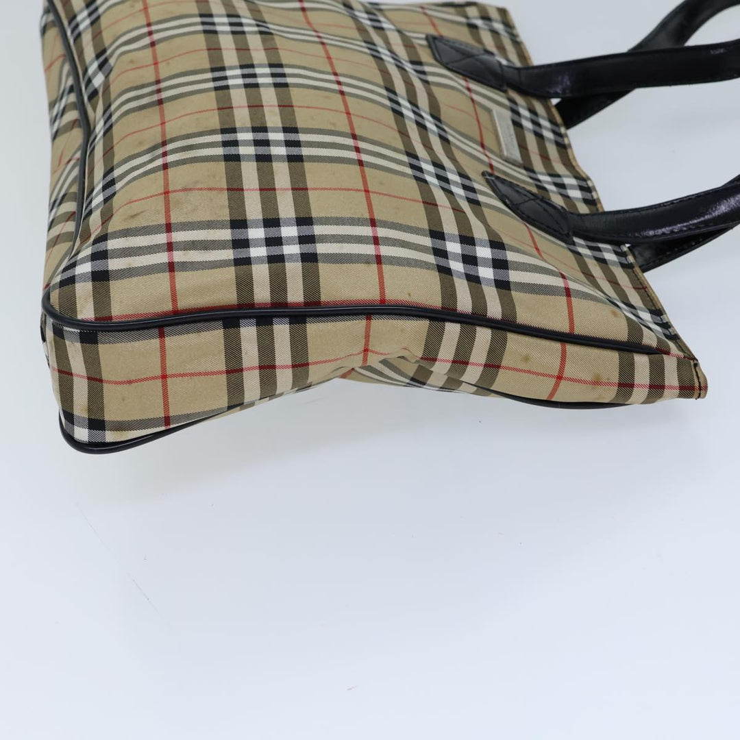BurberrySs Nova Check Blue Label Tote Bag Nylon Beige Black Auth bs13687