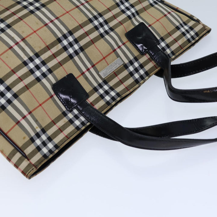 BurberrySs Nova Check Blue Label Tote Bag Nylon Beige Black Auth bs13687