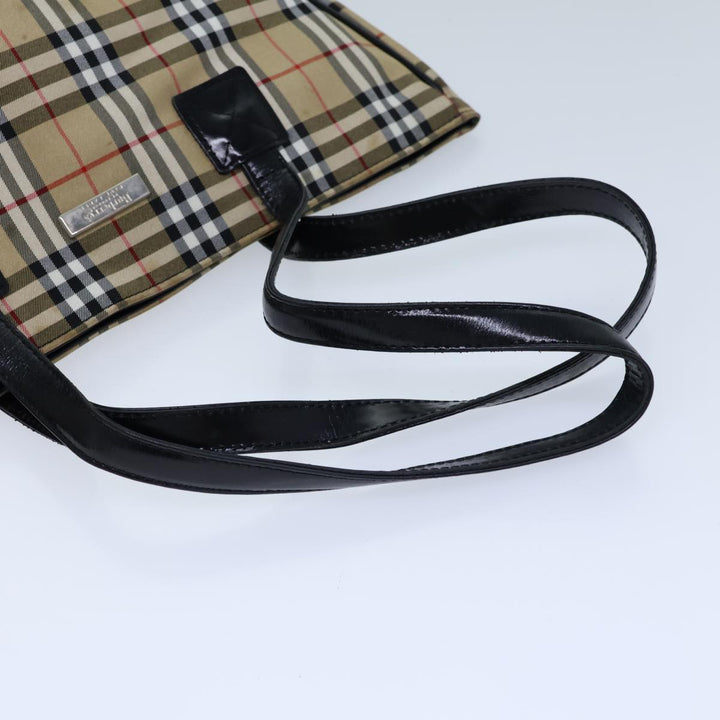 BurberrySs Nova Check Blue Label Tote Bag Nylon Beige Black Auth bs13687