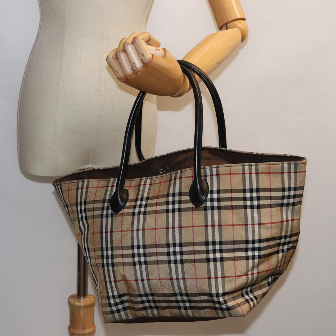 BurberrySs Nova Check Blue Label Tote Bag Nylon Beige Brown Auth bs13688