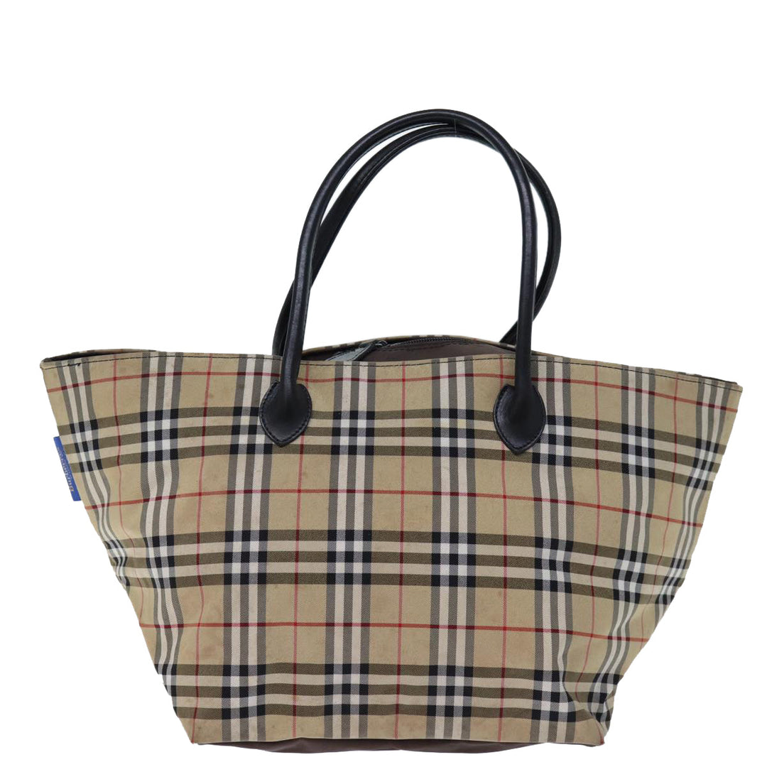 BurberrySs Nova Check Blue Label Tote Bag Nylon Beige Brown Auth bs13688