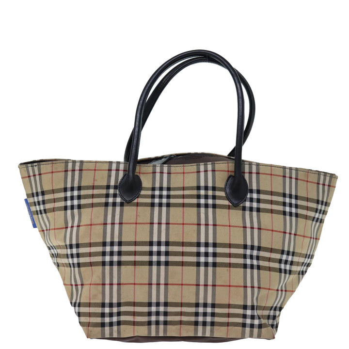BurberrySs Nova Check Blue Label Tote Bag Nylon Beige Brown Auth bs13688