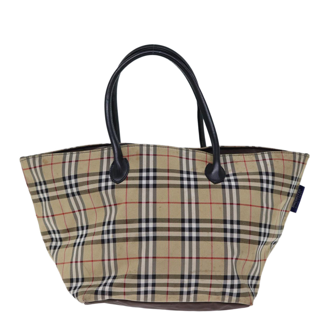 BurberrySs Nova Check Blue Label Tote Bag Nylon Beige Brown Auth bs13688