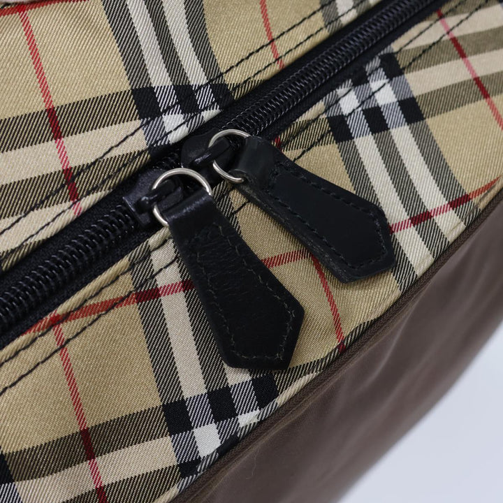 BurberrySs Nova Check Blue Label Hand Bag Nylon Brown Black Auth bs13689