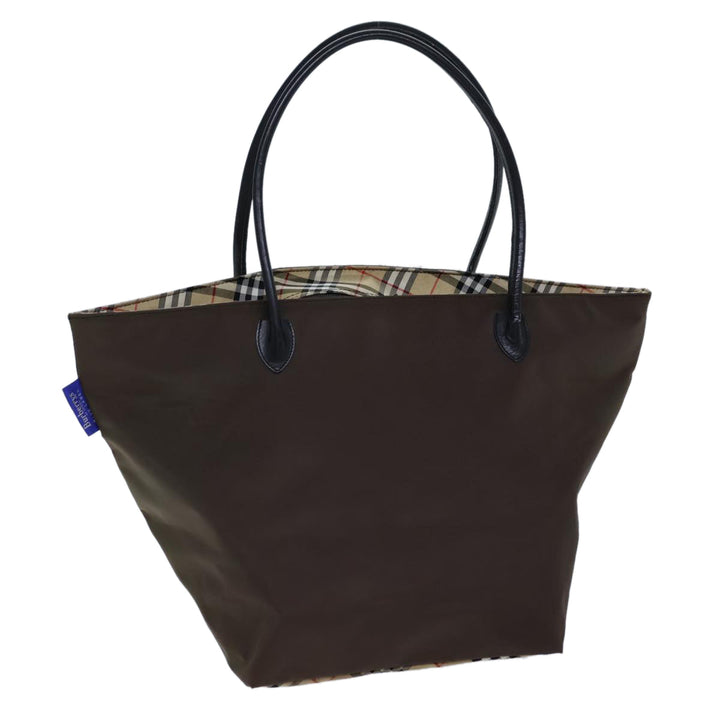BurberrySs Nova Check Blue Label Hand Bag Nylon Brown Black Auth bs13689
