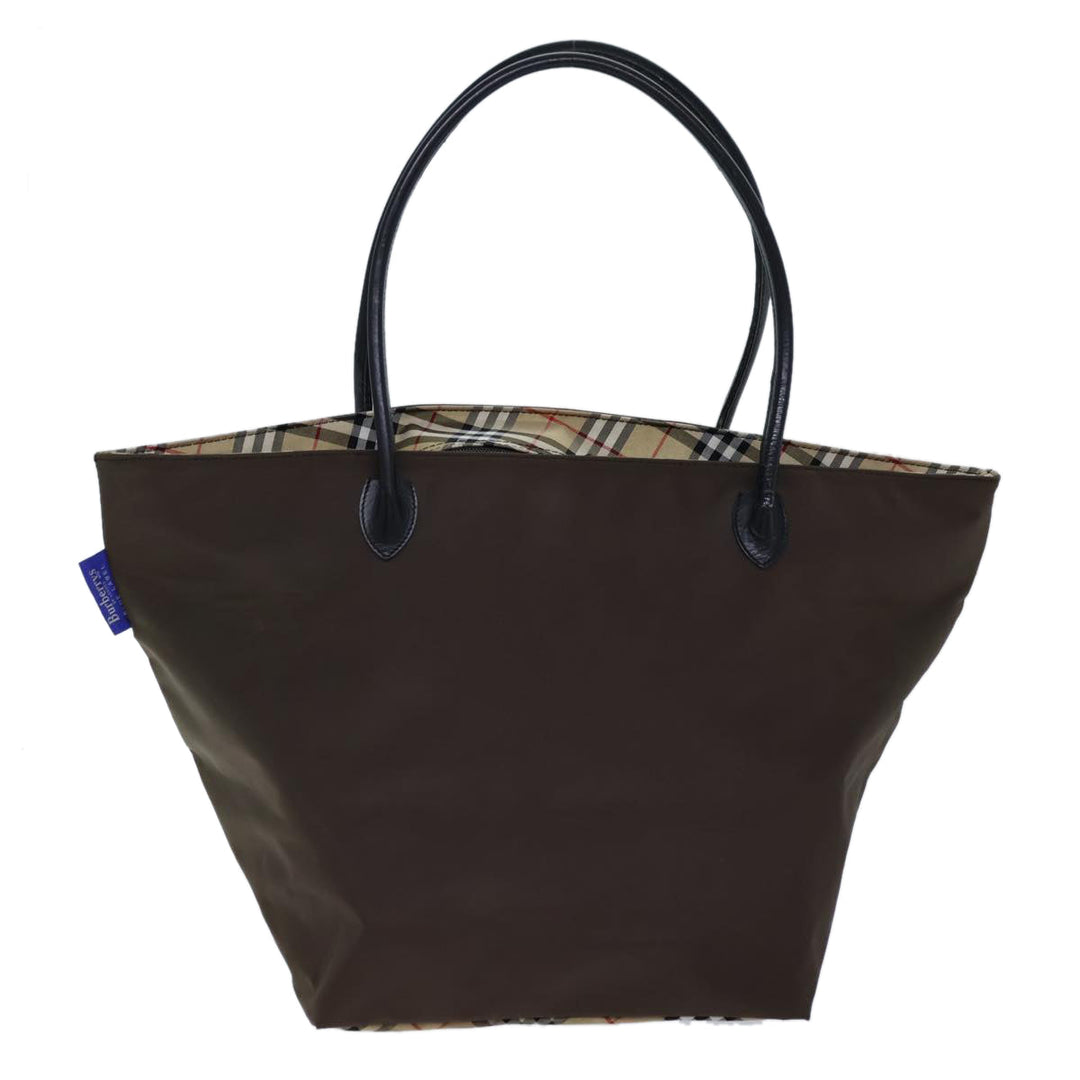 BurberrySs Nova Check Blue Label Hand Bag Nylon Brown Black Auth bs13689