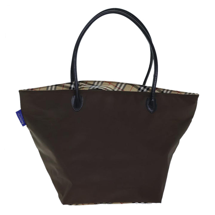BurberrySs Nova Check Blue Label Hand Bag Nylon Brown Black Auth bs13689