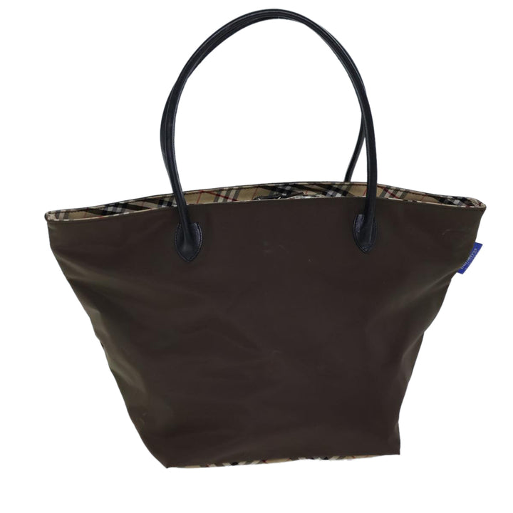 BurberrySs Nova Check Blue Label Hand Bag Nylon Brown Black Auth bs13689