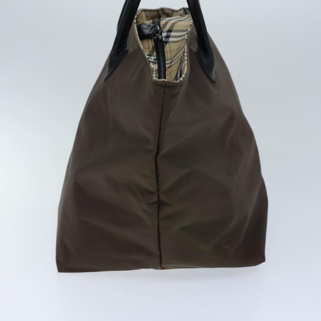 BurberrySs Nova Check Blue Label Hand Bag Nylon Brown Black Auth bs13689