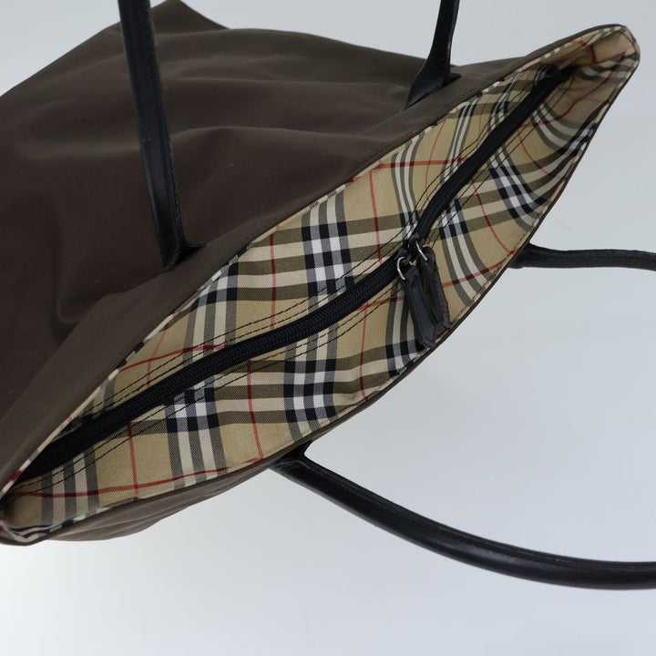 BurberrySs Nova Check Blue Label Hand Bag Nylon Brown Black Auth bs13689