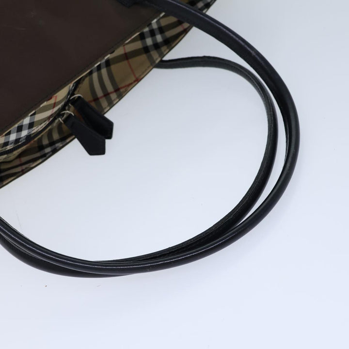 BurberrySs Nova Check Blue Label Hand Bag Nylon Brown Black Auth bs13689
