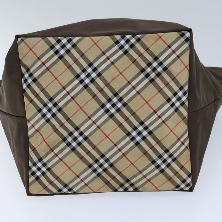 BurberrySs Nova Check Blue Label Hand Bag Nylon Brown Black Auth bs13689