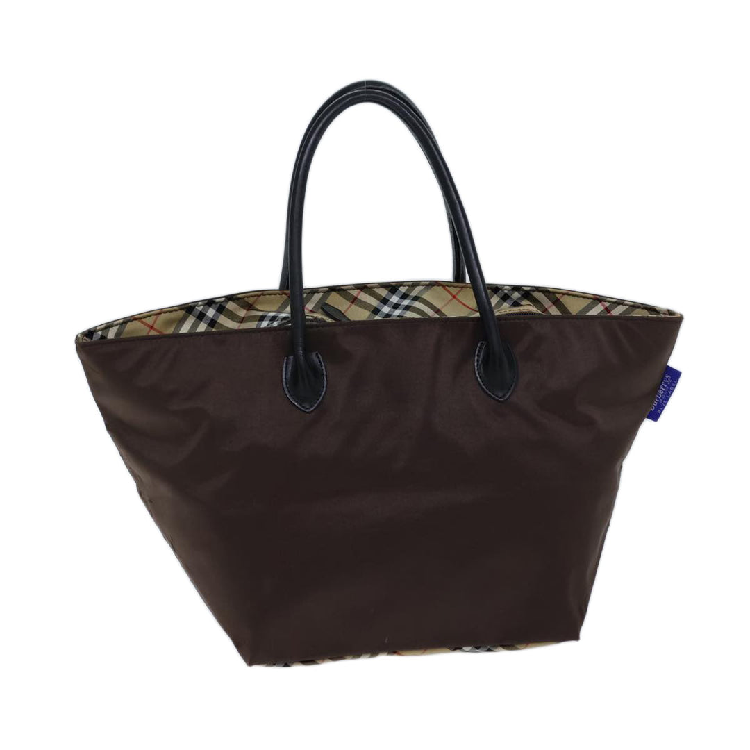 BurberrySs Nova Check Blue Label Hand Bag Nylon Brown Black Auth bs13693