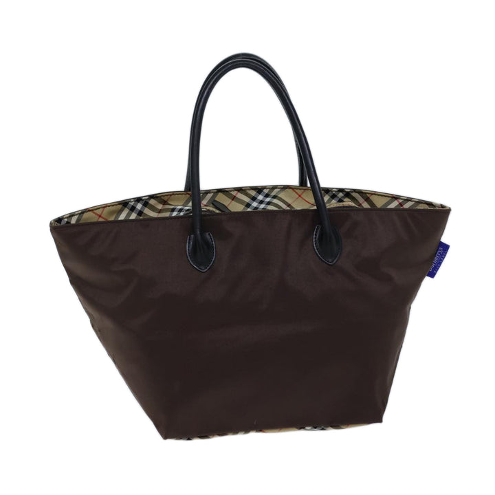 BurberrySs Nova Check Blue Label Hand Bag Nylon Brown Black Auth bs13693
