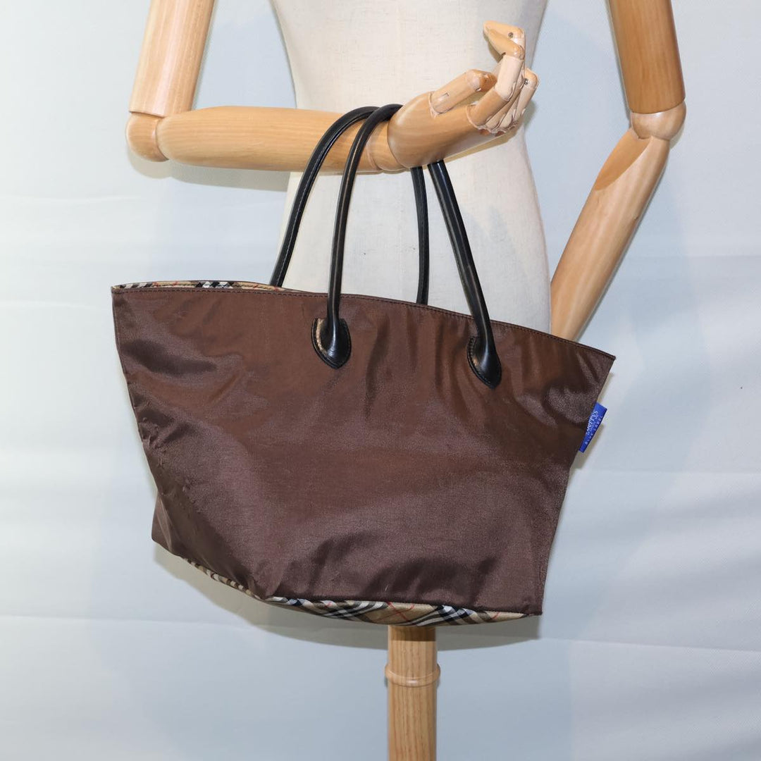 BurberrySs Nova Check Blue Label Hand Bag Nylon Brown Black Auth bs13693