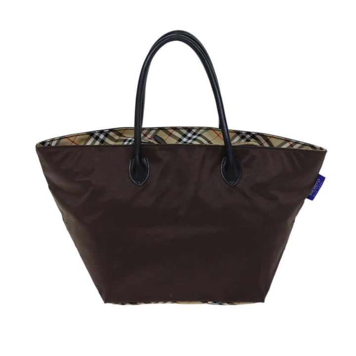 BurberrySs Nova Check Blue Label Hand Bag Nylon Brown Black Auth bs13693