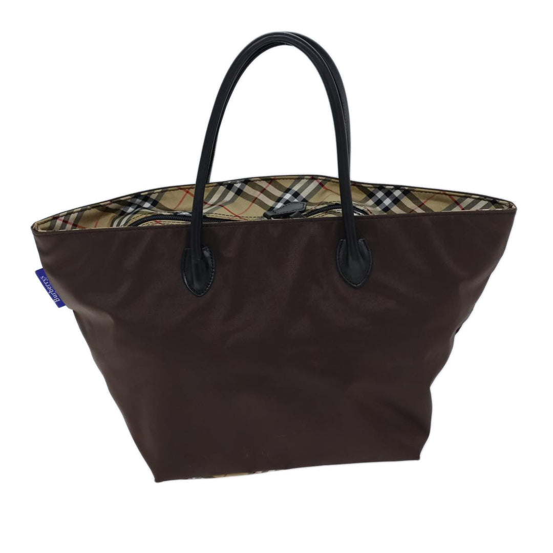 BurberrySs Nova Check Blue Label Hand Bag Nylon Brown Black Auth bs13693