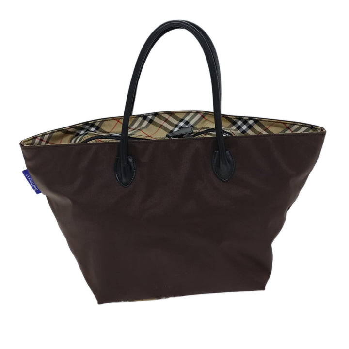 BurberrySs Nova Check Blue Label Hand Bag Nylon Brown Black Auth bs13693