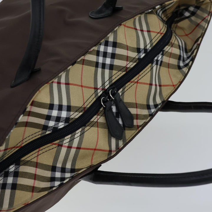 BurberrySs Nova Check Blue Label Hand Bag Nylon Brown Black Auth bs13693