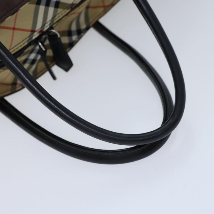BurberrySs Nova Check Blue Label Hand Bag Nylon Brown Black Auth bs13693