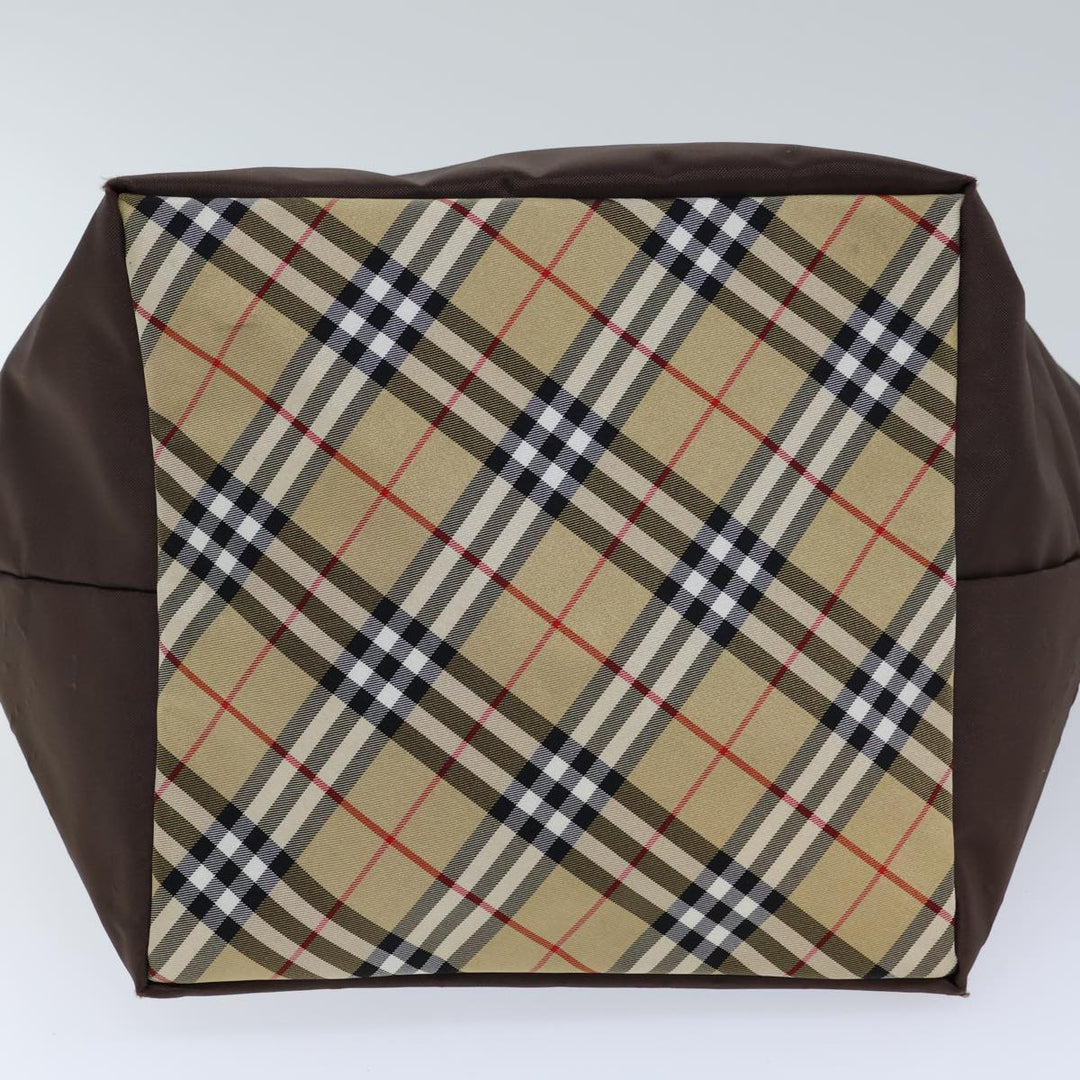 BurberrySs Nova Check Blue Label Hand Bag Nylon Brown Black Auth bs13693