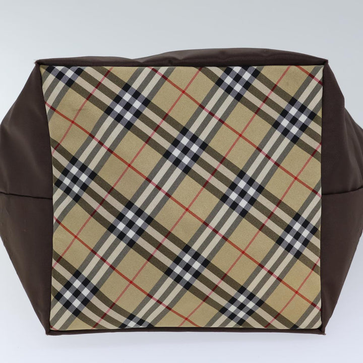 BurberrySs Nova Check Blue Label Hand Bag Nylon Brown Black Auth bs13693