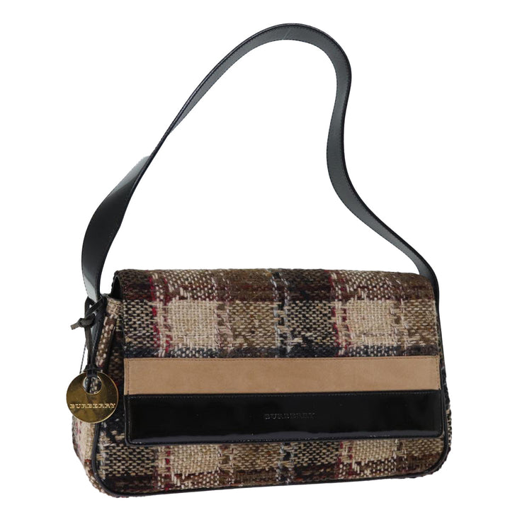 Burberry Nova Check Shoulder Bag Wool Beige Auth bs13694