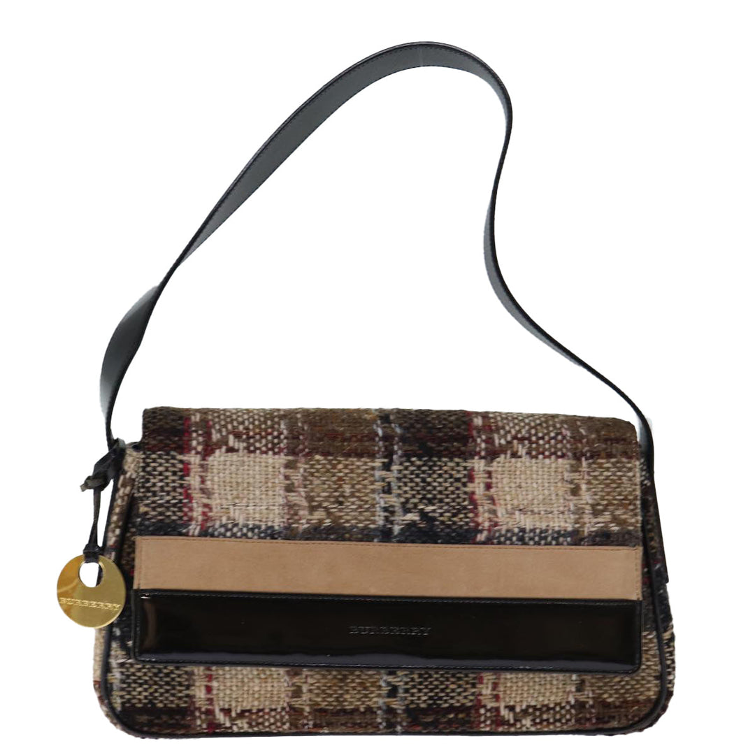 Burberry Nova Check Shoulder Bag Wool Beige Auth bs13694