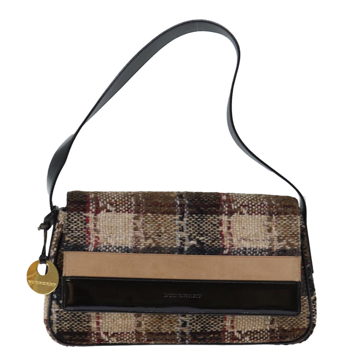 Burberry Nova Check Shoulder Bag Wool Beige Auth bs13694