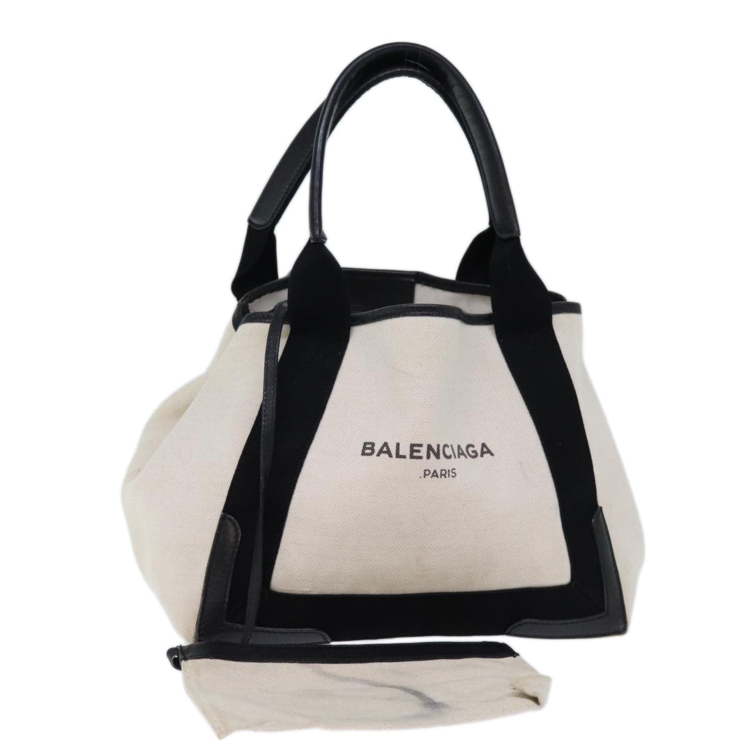 Top Quality Balenciaga Cabas S Hand Bag Canvas White Black Auth bs13699