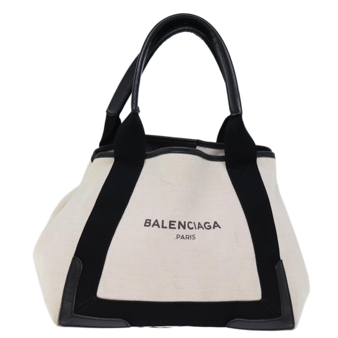 Top Quality Balenciaga Cabas S Hand Bag Canvas White Black Auth bs13699