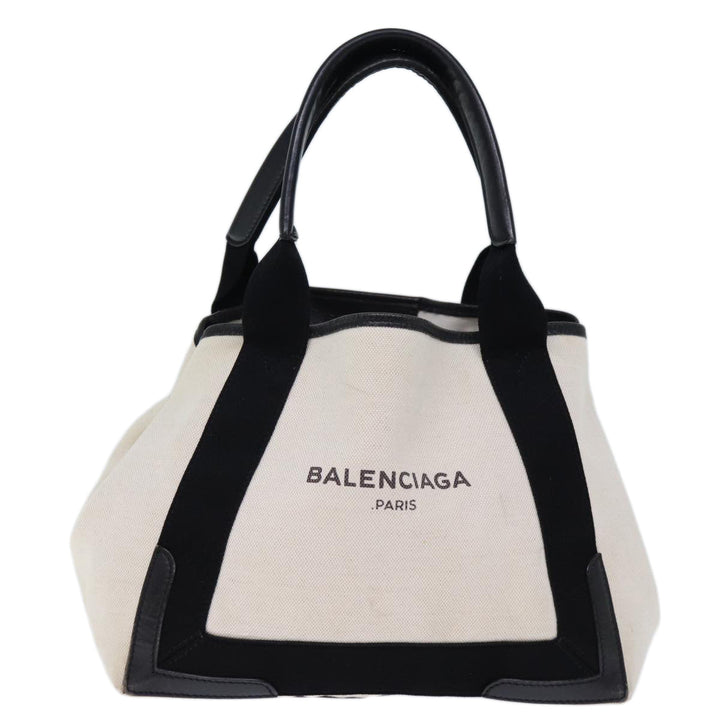 Top Quality Balenciaga Cabas S Hand Bag Canvas White Black Auth bs13699